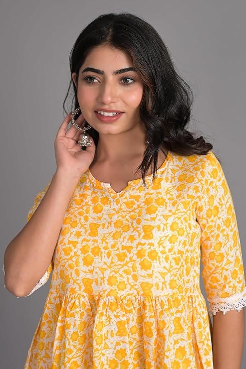 Women's Printed Anarkali Top Tunic Short Kurti Pink